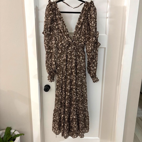Sabina Musayev Dresses & Skirts - Sabina Musayev Large Legend Dress Brown Floral Ruffle Tiered Midi Boho Read